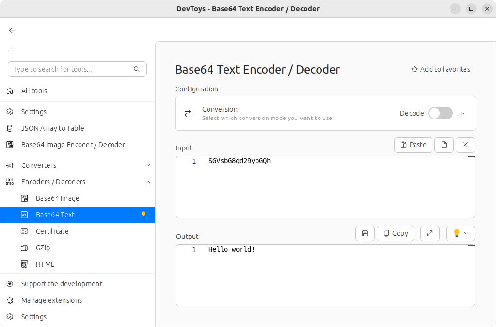 Screenshot of DevToys