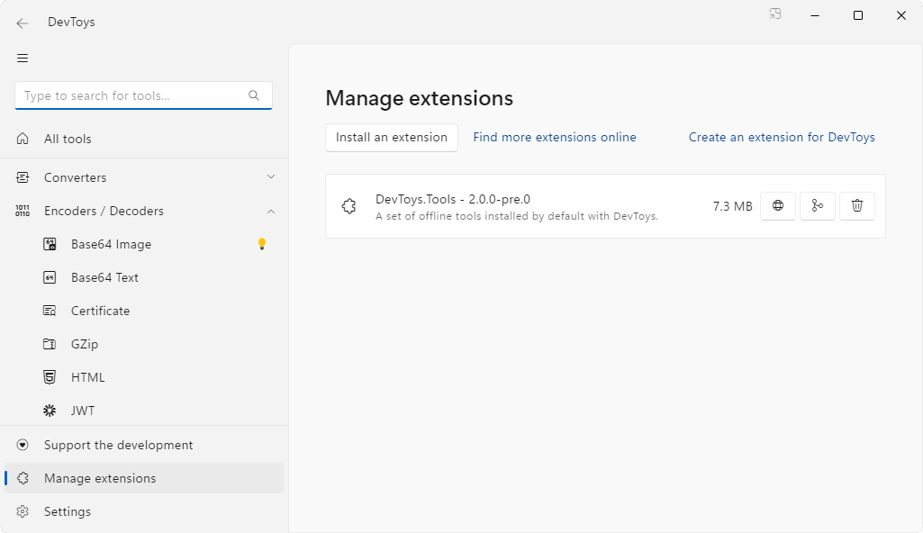 Screenshot of DevToys